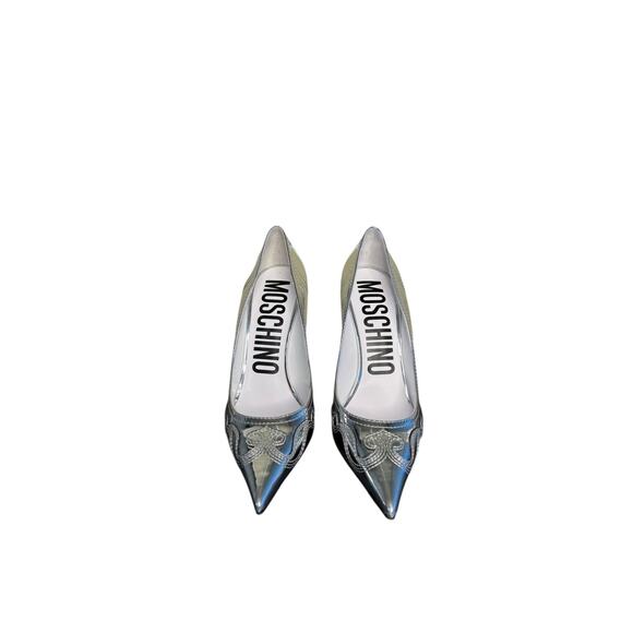 Moschino NIB Question Stitching 100mm Pumps in Silver Size 38.5 - Picture 5 of 9